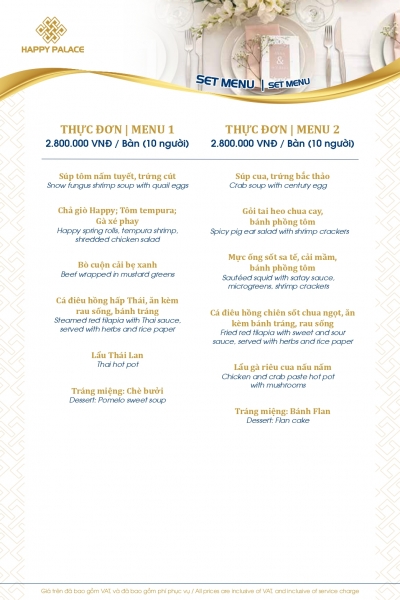 SET MENU TIỆC CƯỚI