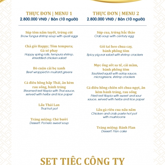 SET MENU TIỆC CÔNG TY