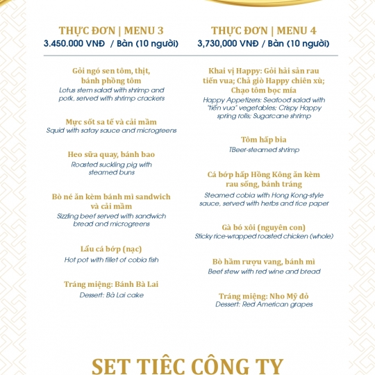 SET MENU TIỆC CÔNG TY
