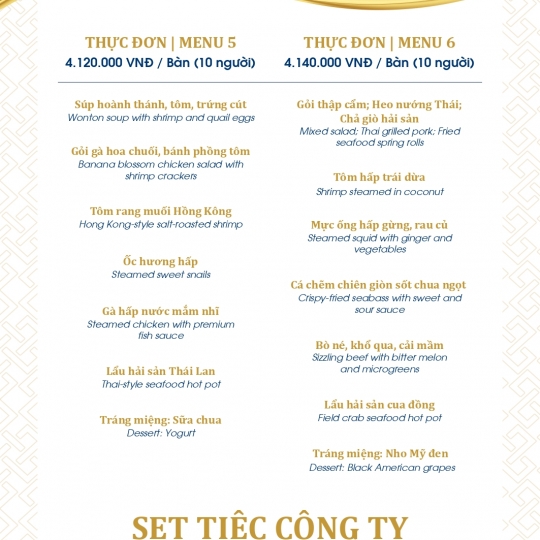 SET MENU TIỆC CÔNG TY