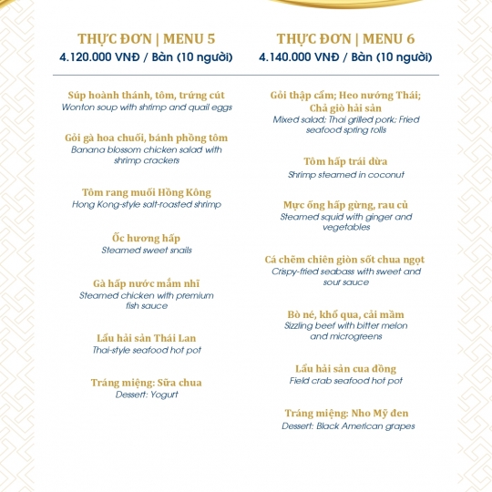 SET MENU TIỆC CƯỚI