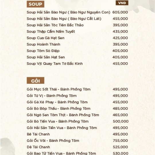 MENU TỰ CHỌN TIỆC CƯỚI
